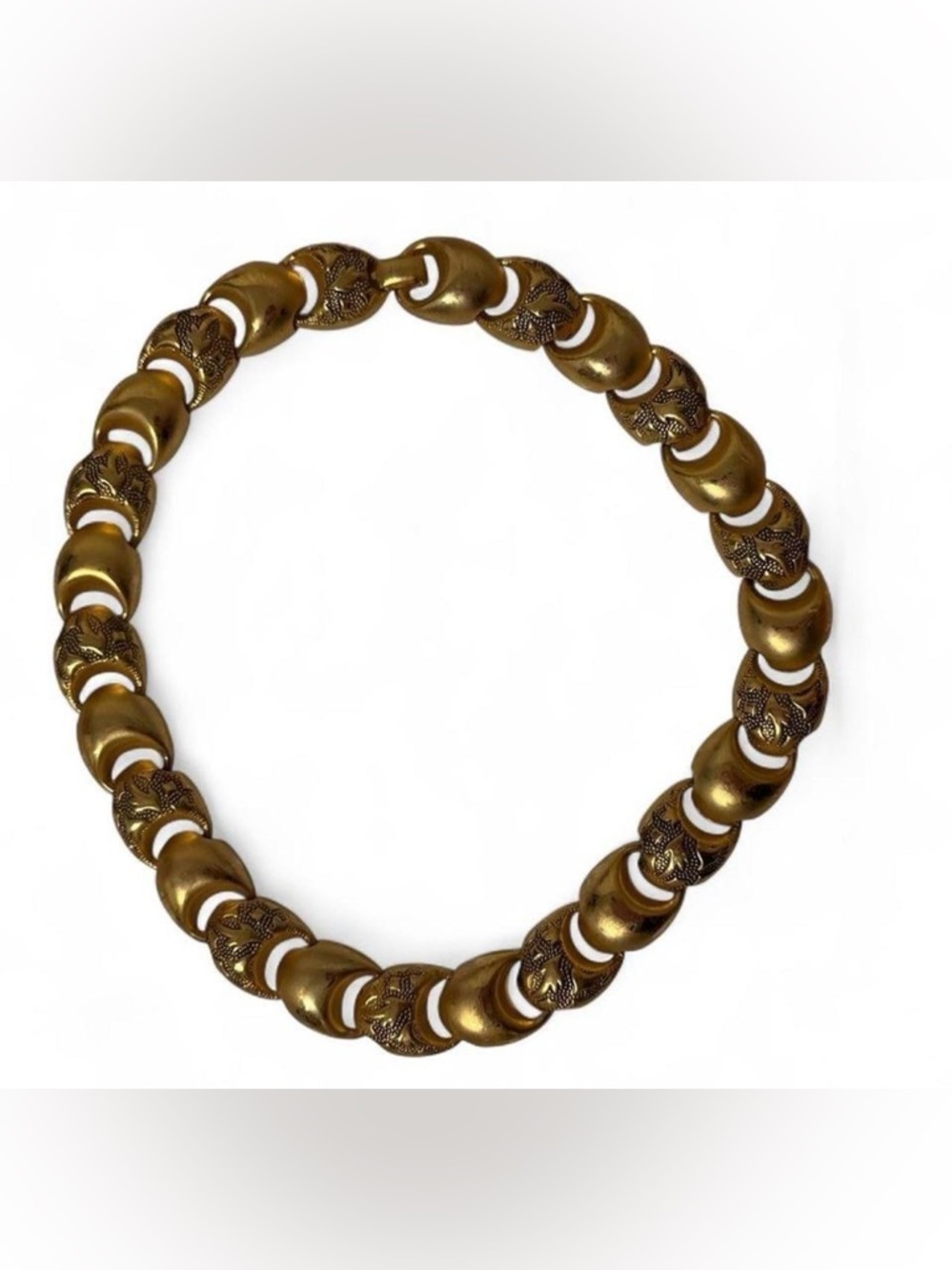 Vintage Gold Tone Link Choker Necklace 18” Chunky 80s Statement Floral Retro